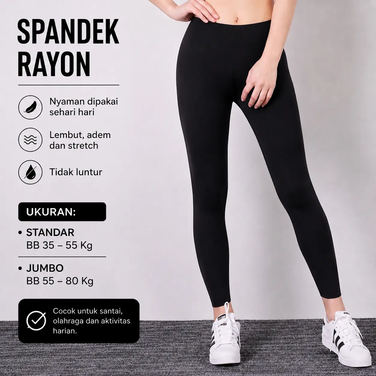 MANDAKAY Legging Wanita Spandex Panjang Stretch Pinggang Karet Nyaman Harian Elastis Fit Body