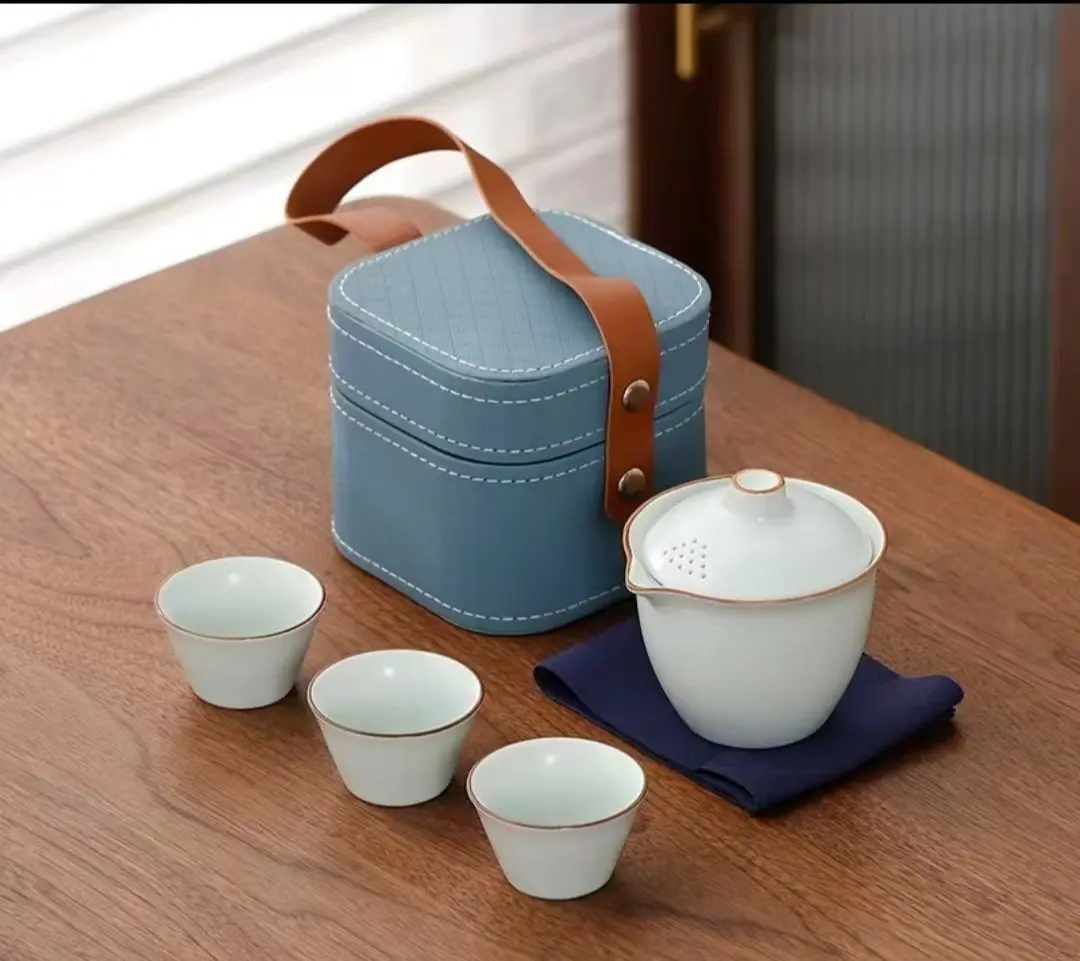 OMG Tea: Celadon Gaiwan Tea Set, Three Cups with Handbag