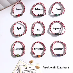 Gelang Tridatu Bulan Free Liontin Kura-kura Kelahiran Januari- Desember Gelang Batu Tibet