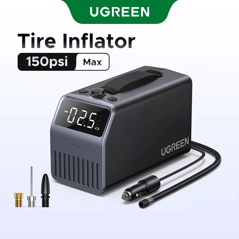 UGREEN 150psi Tire Inflator, with Digital Display, Inflate for Car, Electric Bikes, Bicycles, Basketballs, etc. SKU:15627