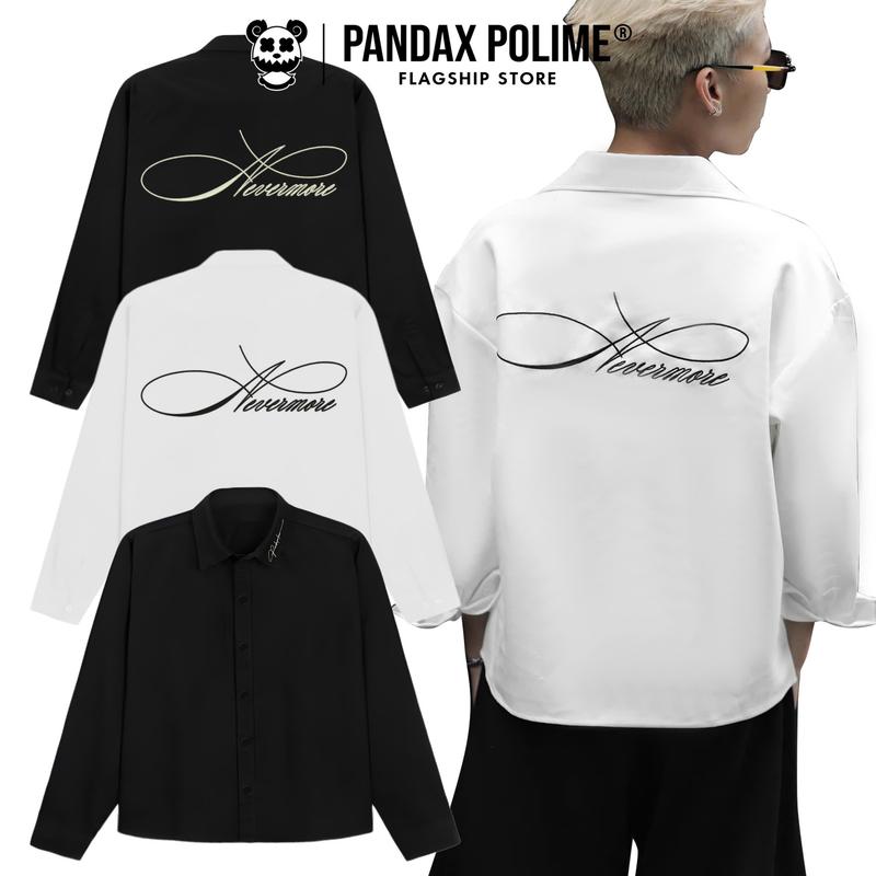 Áo sơ mi boxy local brand thêu unisex sơmi tay dài local brand form rộng basic big size cặp đôi nam nữ px pandax polime