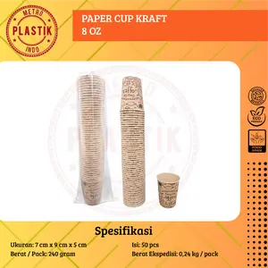 Paper Cup Kraft Motif Kopi 8oz Isi 50pcs / Gelas Kertas Motif Coffee 8 oz