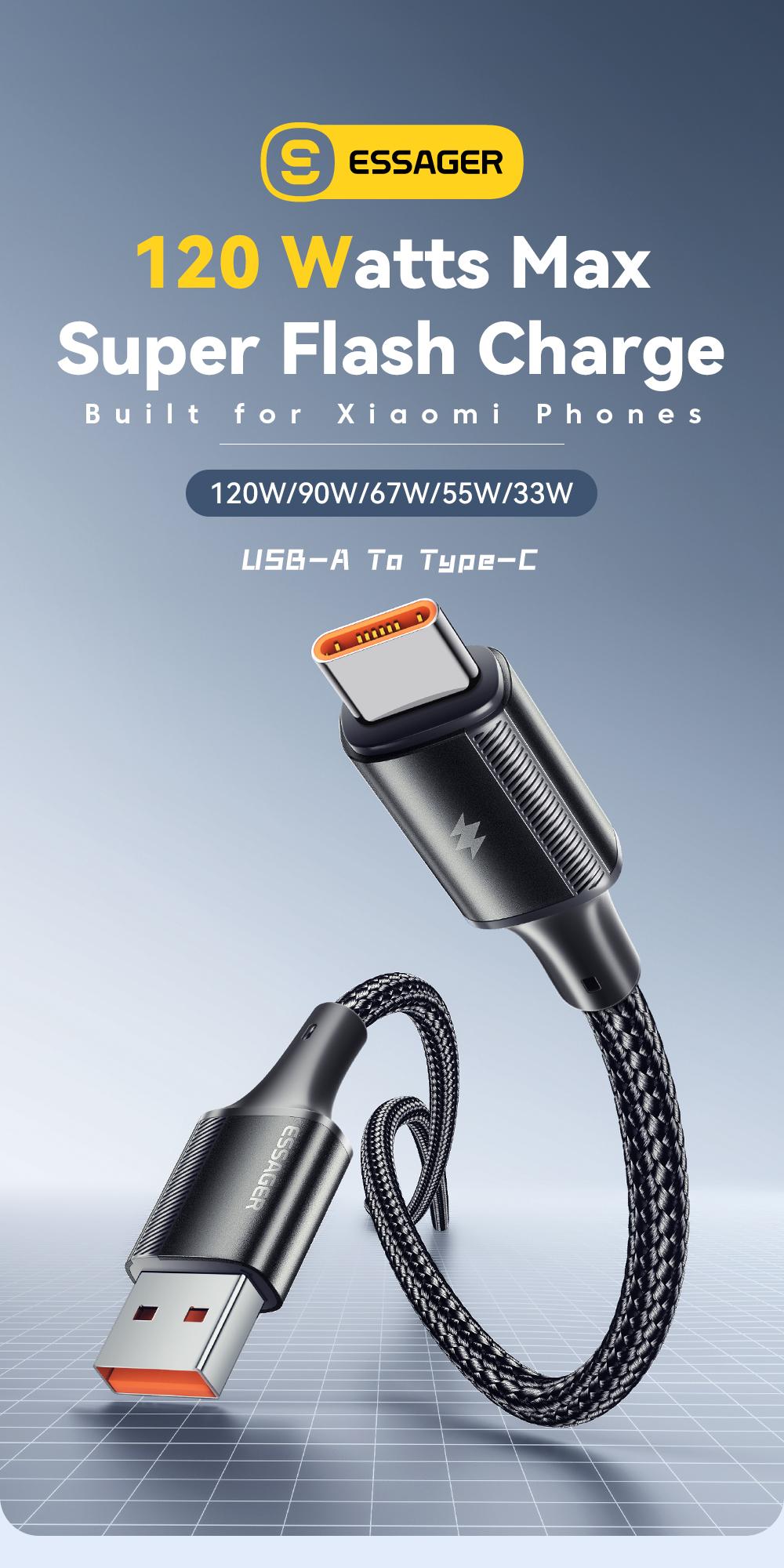 Essager 120W Usb Type C Cable For xiaomi 6A Fast Charging Cord