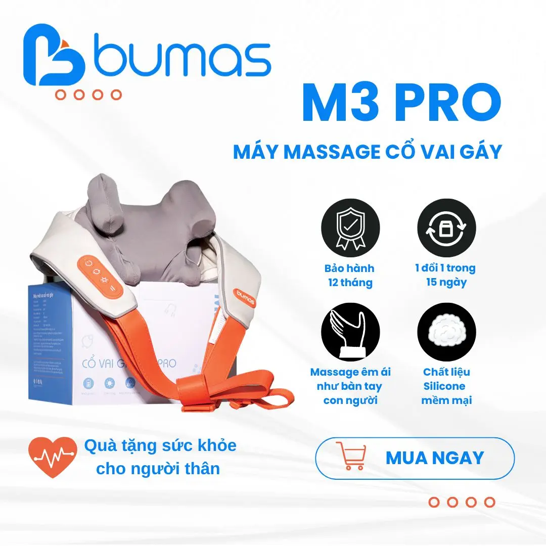 [BUMAS] Máy Massage Cổ Vai Gáy M3 Pro - 8 Điểm Chạm Silicone, 3 Cấp Độ Massage