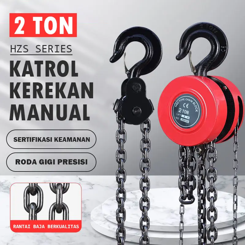 G2B2 2 Ton Katrol Kerekan Manual Panjang Rantai 2,3 Meter Rantai Baja ...