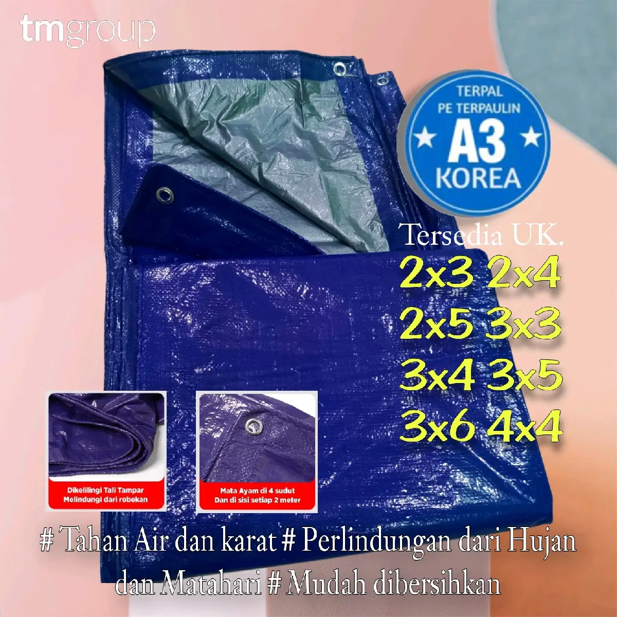 Terpal plast A3 Premium ukuran 2x3 2x4 2x5 3x3 3x4 3x5 4x4 meter Plastik terpasang ring mata Tali tahan matahari waterproof terpal anti air 2x2 Ayam terpal  a5