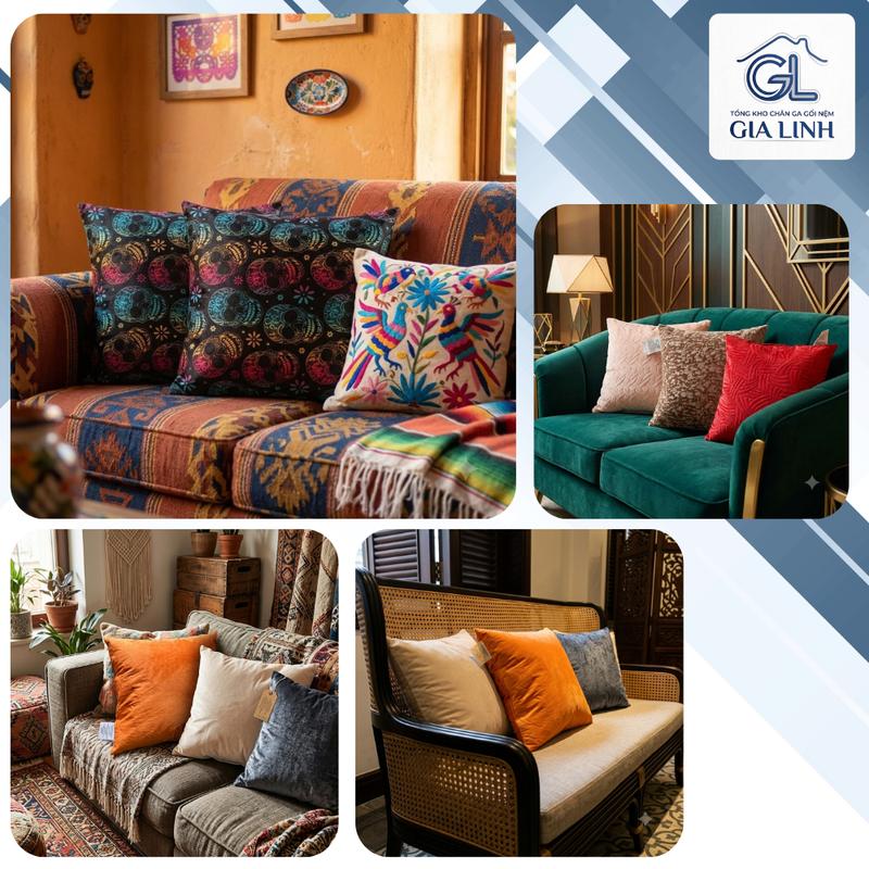 Gối Tựa Lưng Sofa 50x50cm A CHAU nhiều phong cách - Gối trang trí, decor nhà hàng, homestay, quán cafe
