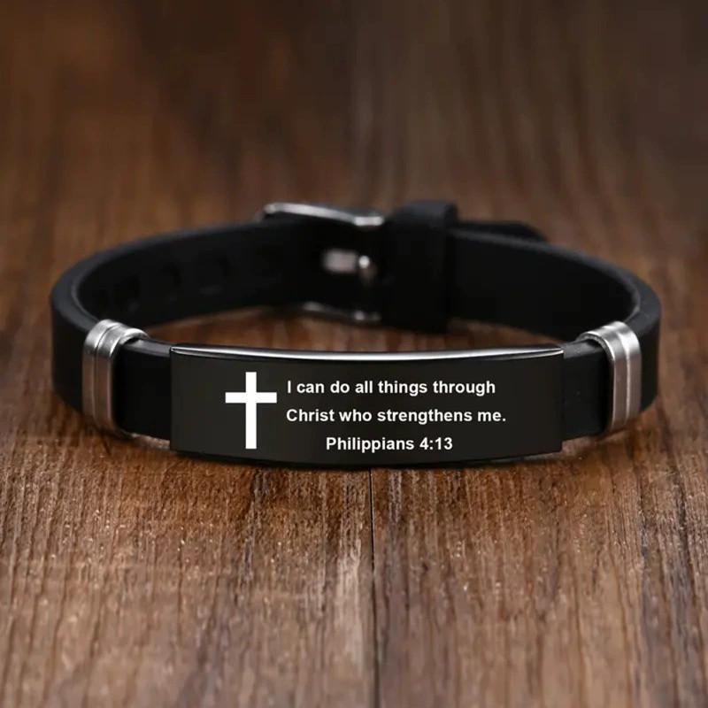 Religious Inspirational Bible Quote Bracelet For Men Personalized Adjustable Silicone Bracelet