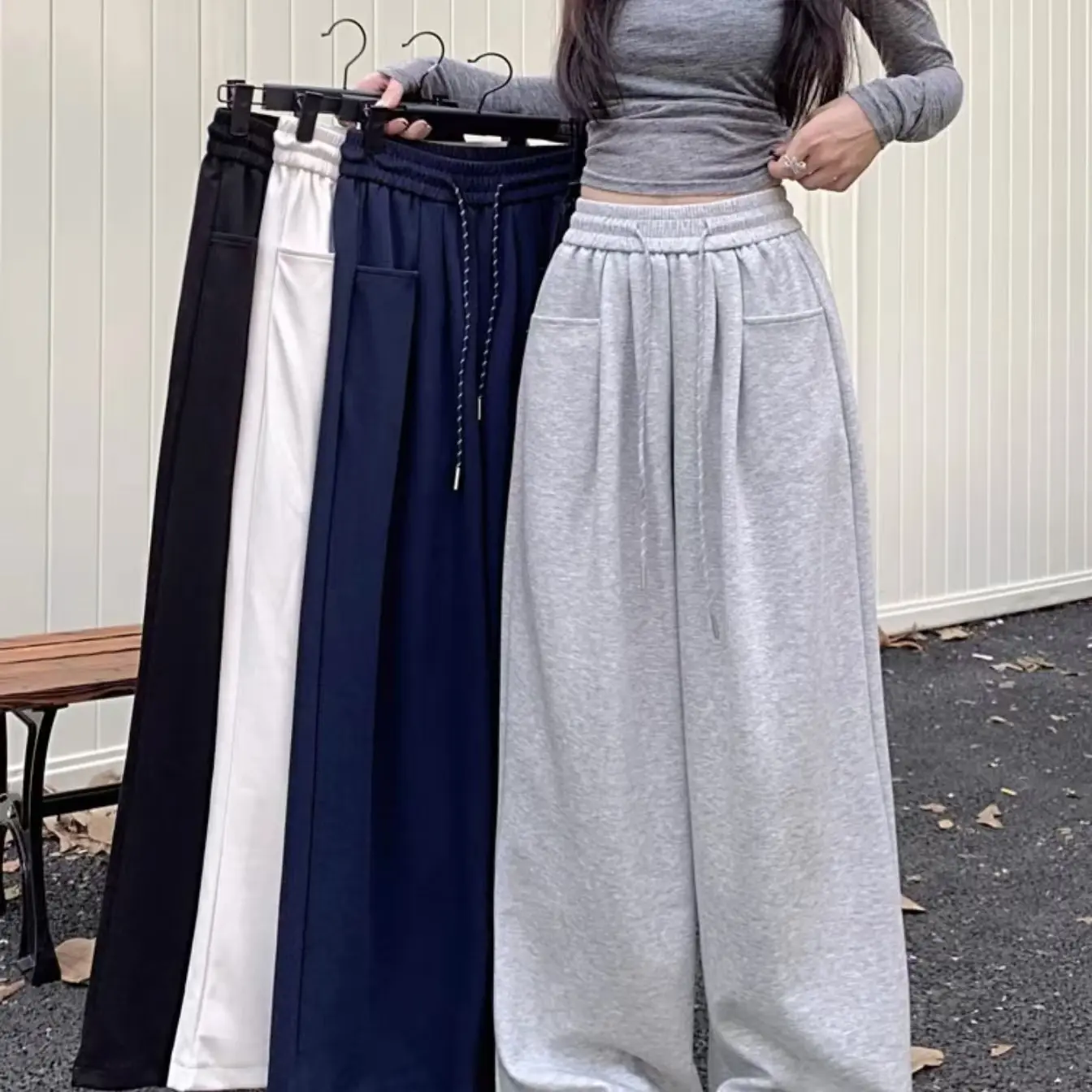 Cotton and linen casual pants elastic waist drawstring wide leg pants autumn loose slim pants straight pants mopping pants