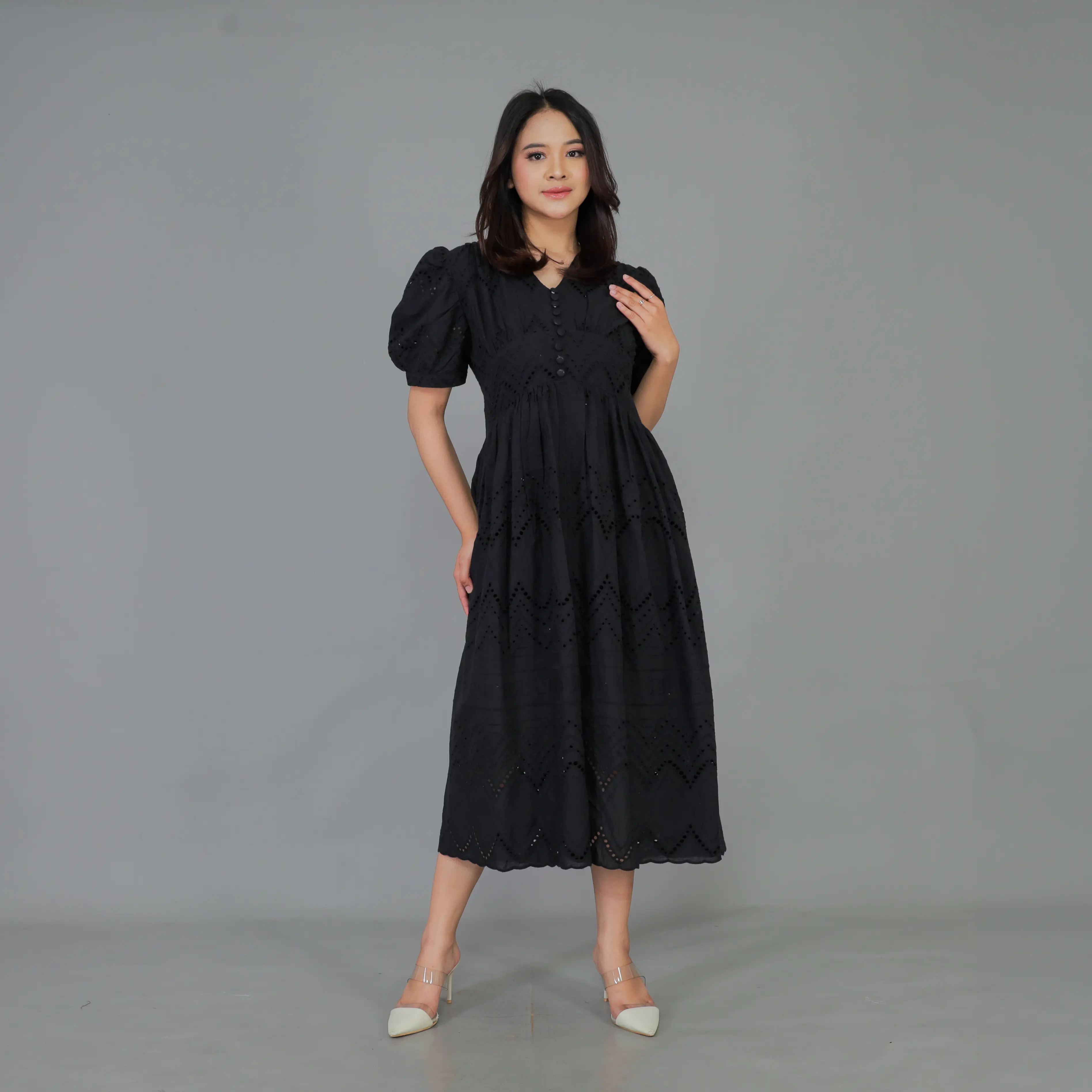Midi Dress Katun Bolong by Carela Dress Baju Casual Wanita