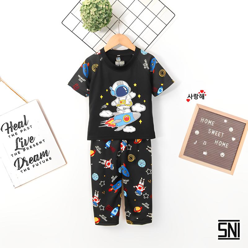 FOYA Kids - Setelan Murah Kimono Anak Laki-Laki/Perempuan/Unisex Celana Panjang Lengan Pendek Motif Full Gambar Usia Baby - 6 Tahun