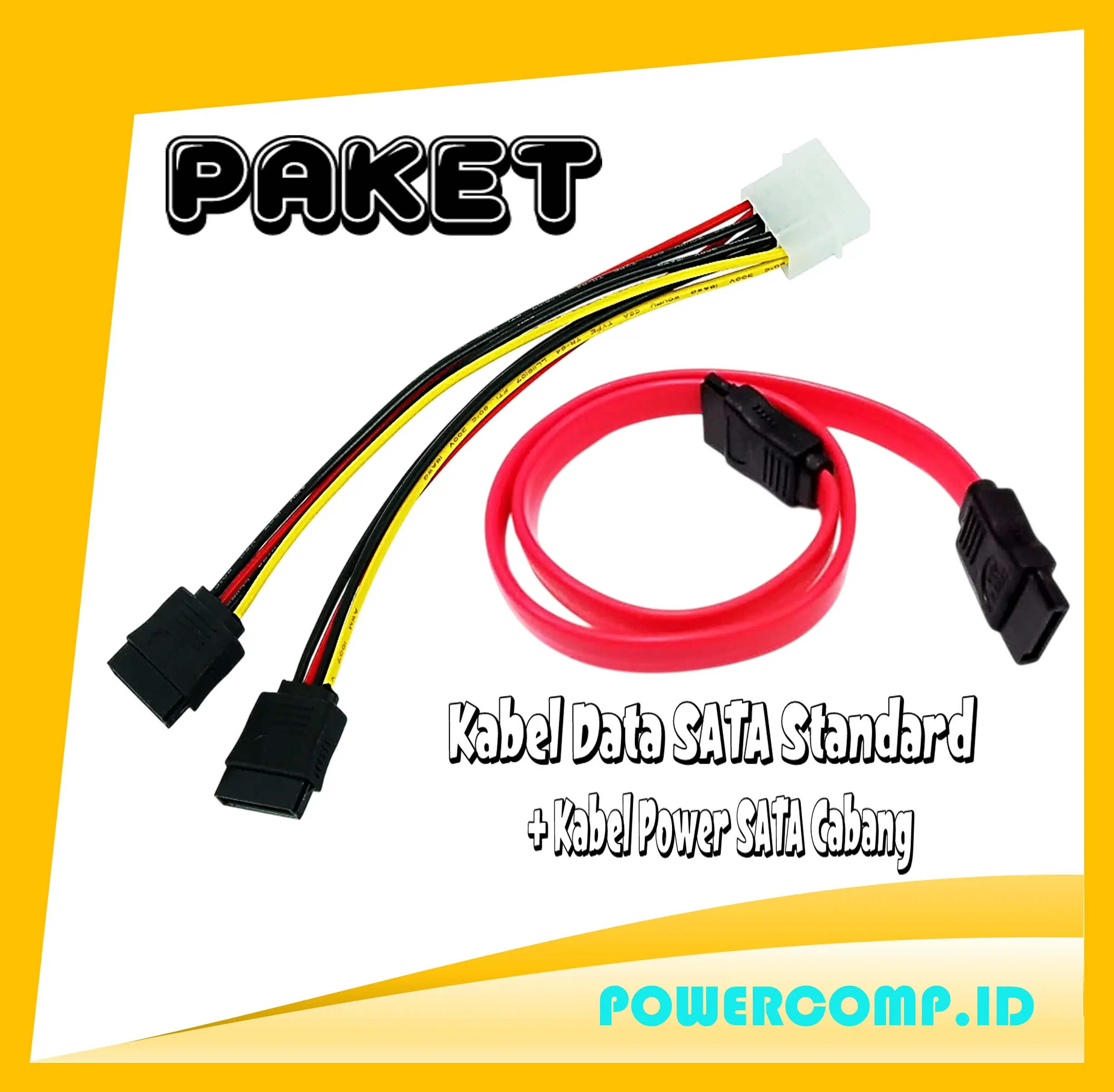 Paket Kabel SATA Data Merah + Power Splitter 2 Output untuk HDD SSD Komputer PC - Aksesori Rakitan PC Hemat/Paket Kabel Sata + Kabel Power Sata Cabang!