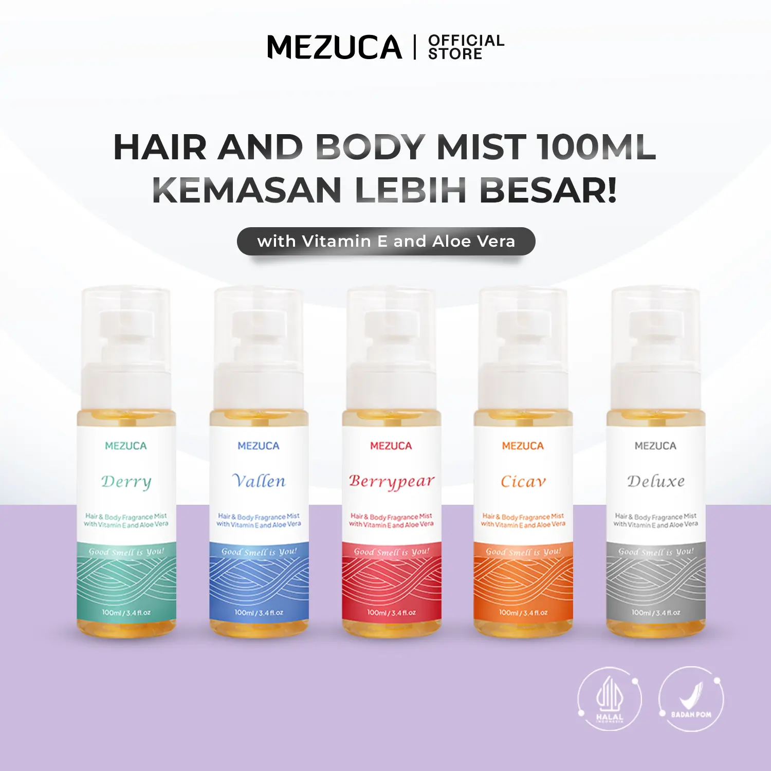 ECERAN Parfum Botol Besar 100mL Hair & Body Mist MEZUCA with Vitamin E and Aloe Vera BPOM Perawatan Rambut