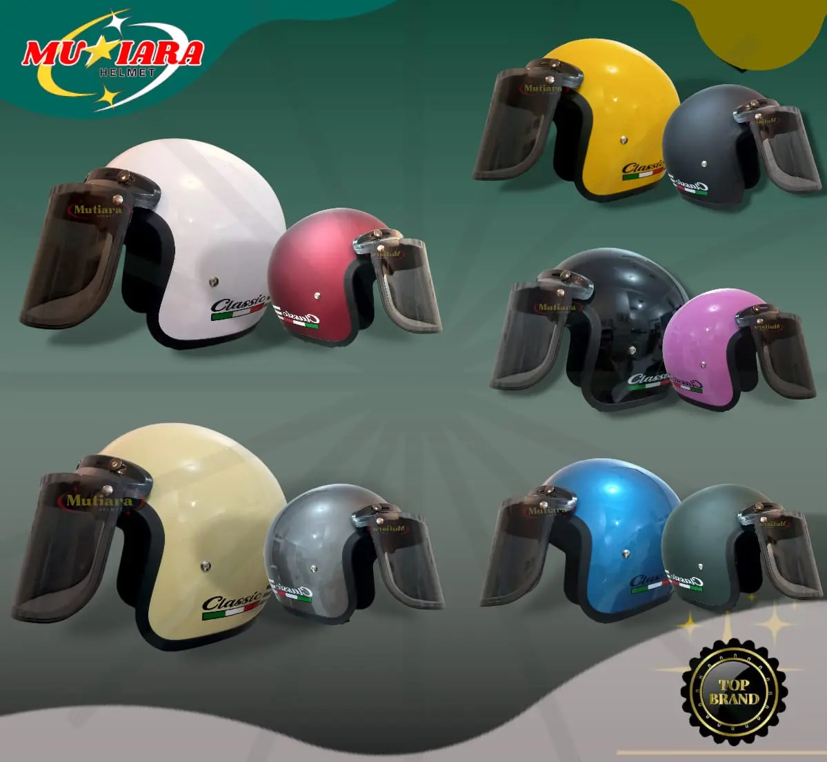 Helm Bogo Classic Garis Tiga Dewasa SNI Kaca  Motorcycle