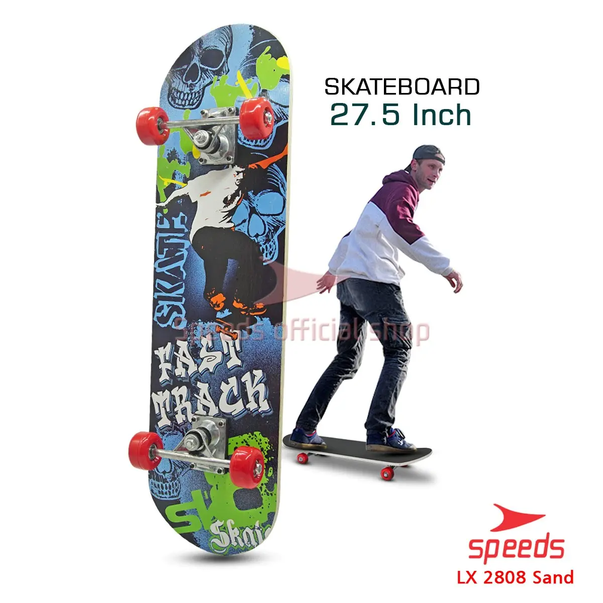 SPEEDS Skateboard Full Set Dewasa Besar Alas Pasir Kayu Skate Board Outdoor 028-2808-Sans