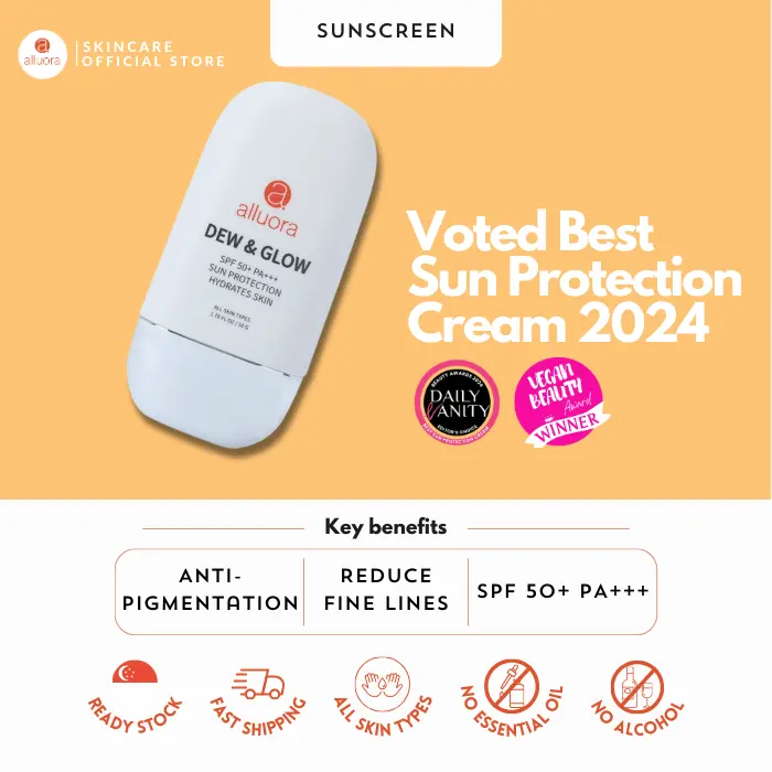 (FLASH DEAL ONLY) Alluora DEW & GLOW Sunscreen SPF 50 PA+++ (50g) Sunscreen with Skincare Benefits, Lighten Pigmentation, Brighten Skin, Sweat Proof, Water Proof, Stain Proof