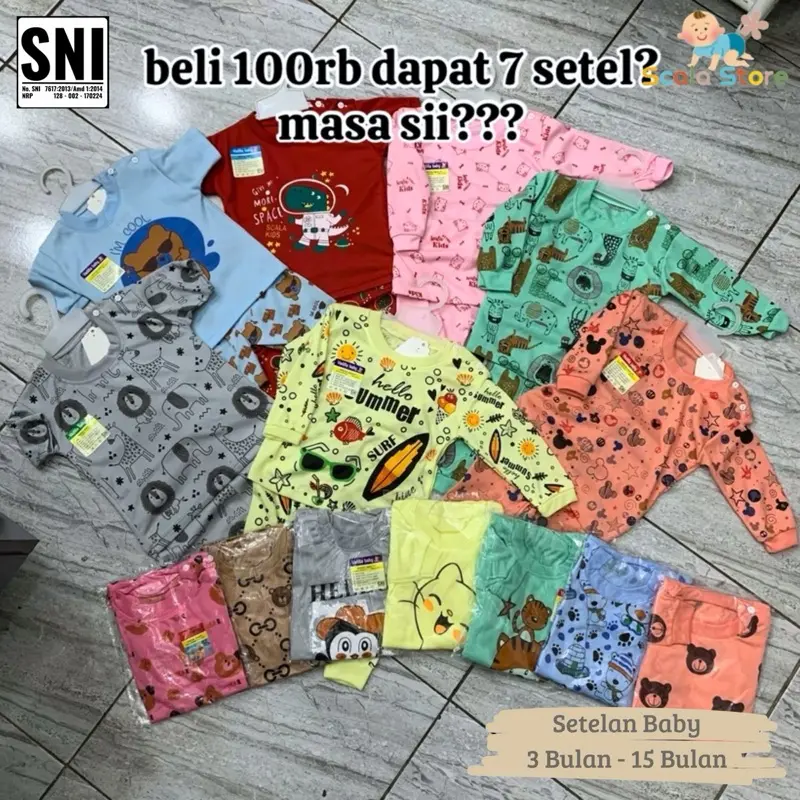 Setelan Baby Paket 7 Setel FREE Singlet Estimasi Usia 3 Sampai 15 Bulan Maksimal BB 10kg Bahan Katun Pe Doubel /Set kado bayi/Parsel/PAKET KADO/bayi cowok cewek