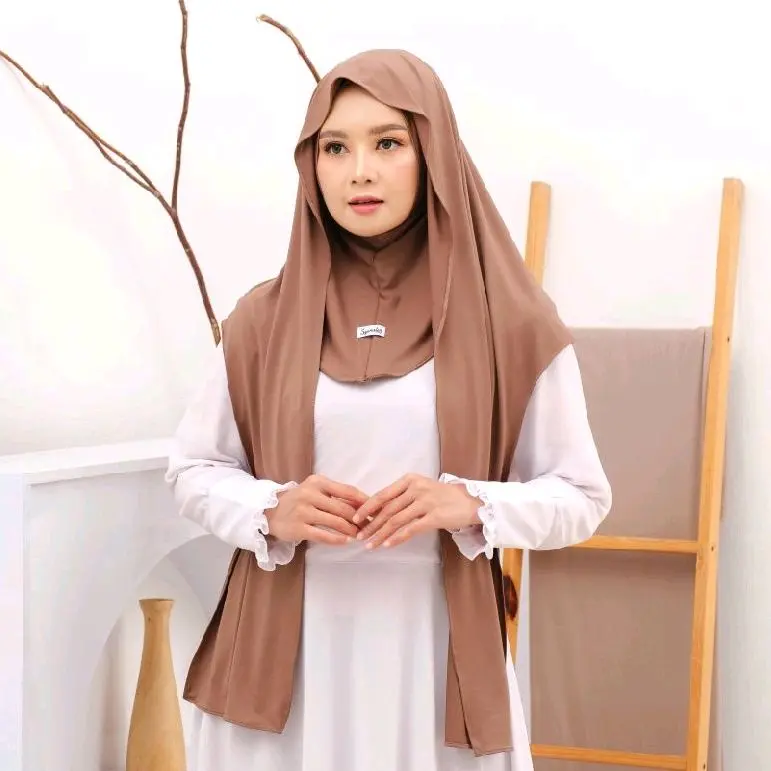 Syamsiar -  Pashmina Hijab Jersey dagu Tutup Leher Premium Kerudung Pasmina instan Panjang Muslim Wanita Dewasa
