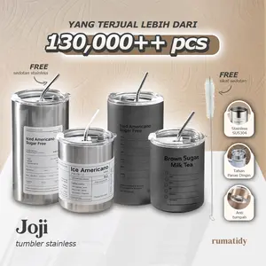 (FREE Sedotan & Sikat) JOJI Tumbler Stainless Steel Coffee Tea 360ml 600ml Aesthetic Botol Minum Kopi Teh Gelas Cup Estetik Simple Elegant Cangkir FREE Sedotan FREE Sikat Sedotan Bottles Kitchenware Water
