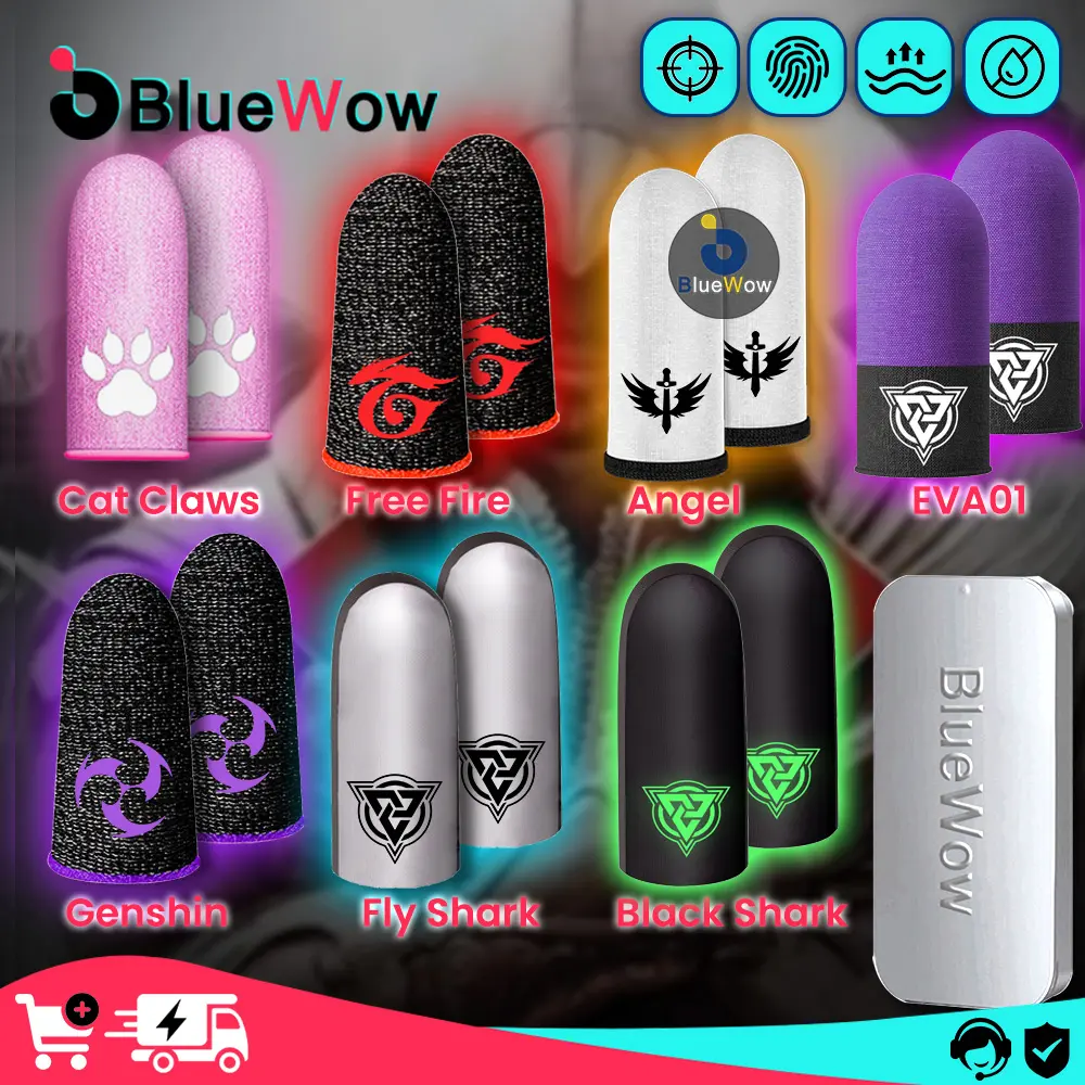 BlueWow Gaming Finger Sleeve Mobile Game Gloves for PUBG Breathable Finger Sleeve Fingertips Anti-slip Silver Fiber Gaming Cover