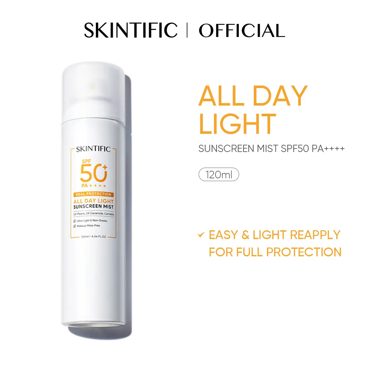 [TOP] SKINTIFIC All Day Light Sunscreen Mist 120ml SPF50 PA++++ Sunblock Spray Anti UV Face Body Spray Anti UV UVA UVB Sunscreen mist skintfic sunscreen sensitive acne lightweight re-apply travel friendly Facial Skincare Comfort