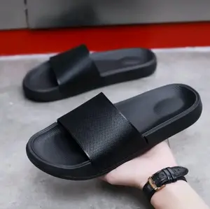 Sandal Pria Distro Motif Full Black Flip Flop Shoes Sendal Selop Karet Kasual