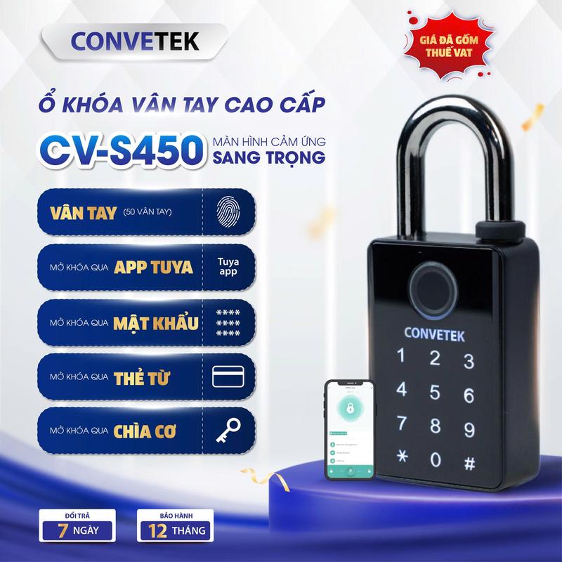 Ổ Khoá Vân Tay Màn Hình Cảm Ứng CONVETEK CV-S450 5 Cách Mở Tiện Dụng Chống Nước…