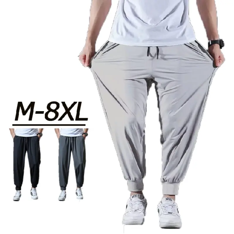 45-130KG Men Plus Size Ice Silk Cool Long Pants Stretch Casual Loose Jogger Pant