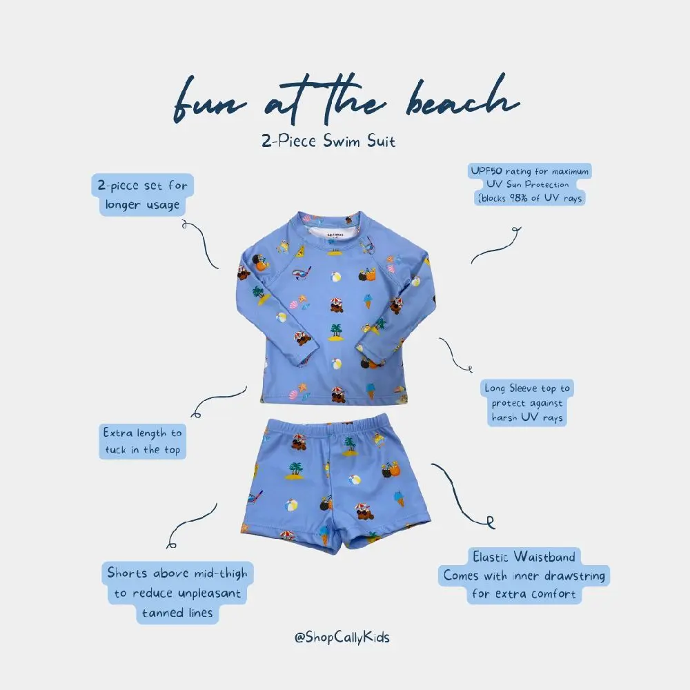 [SG LOCAL] Fun At The Beach 2-piece Swim Suit Set (UPF50+)