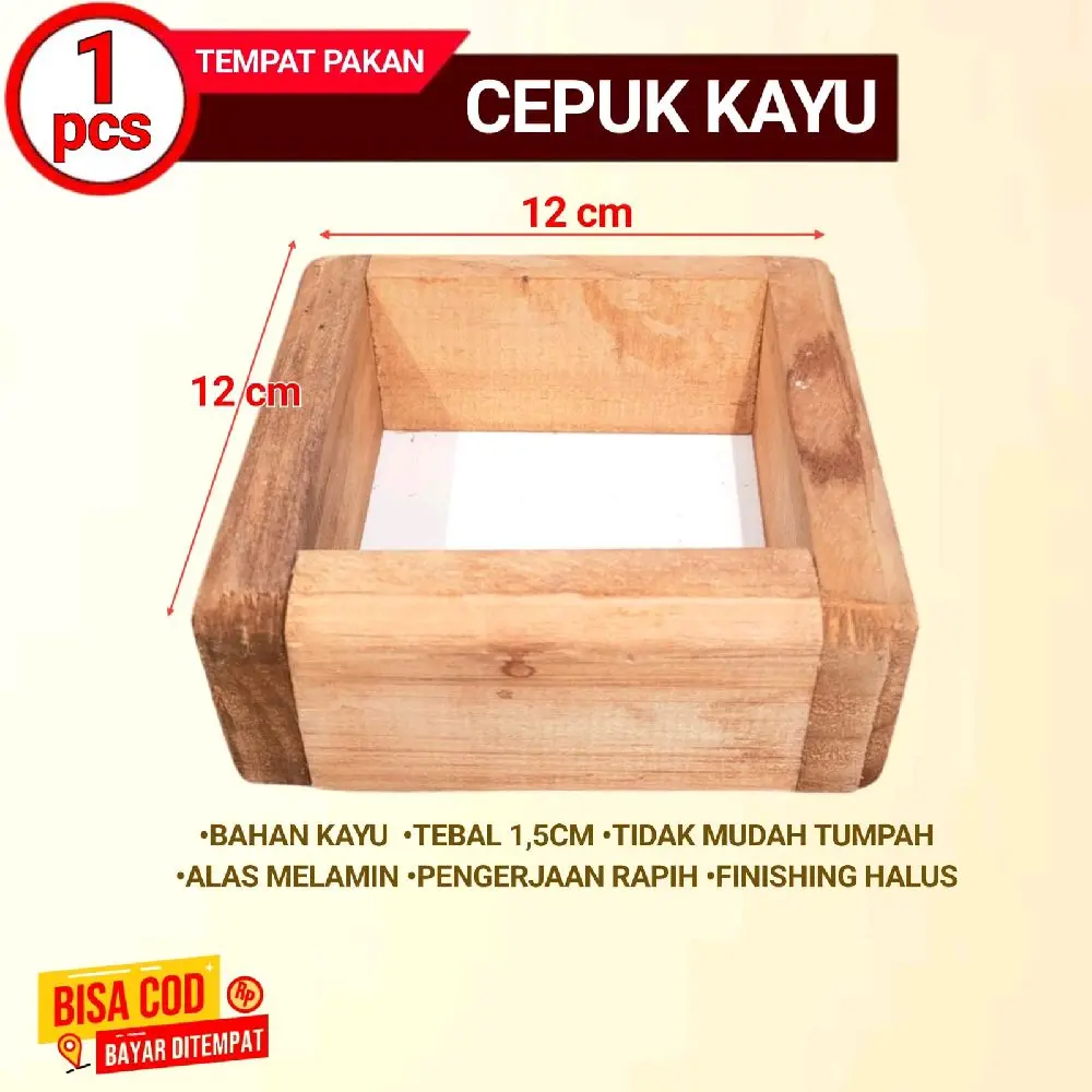 Tempat pakan kayu jati 12cm tebal 1.5cm melamin anti tumpah