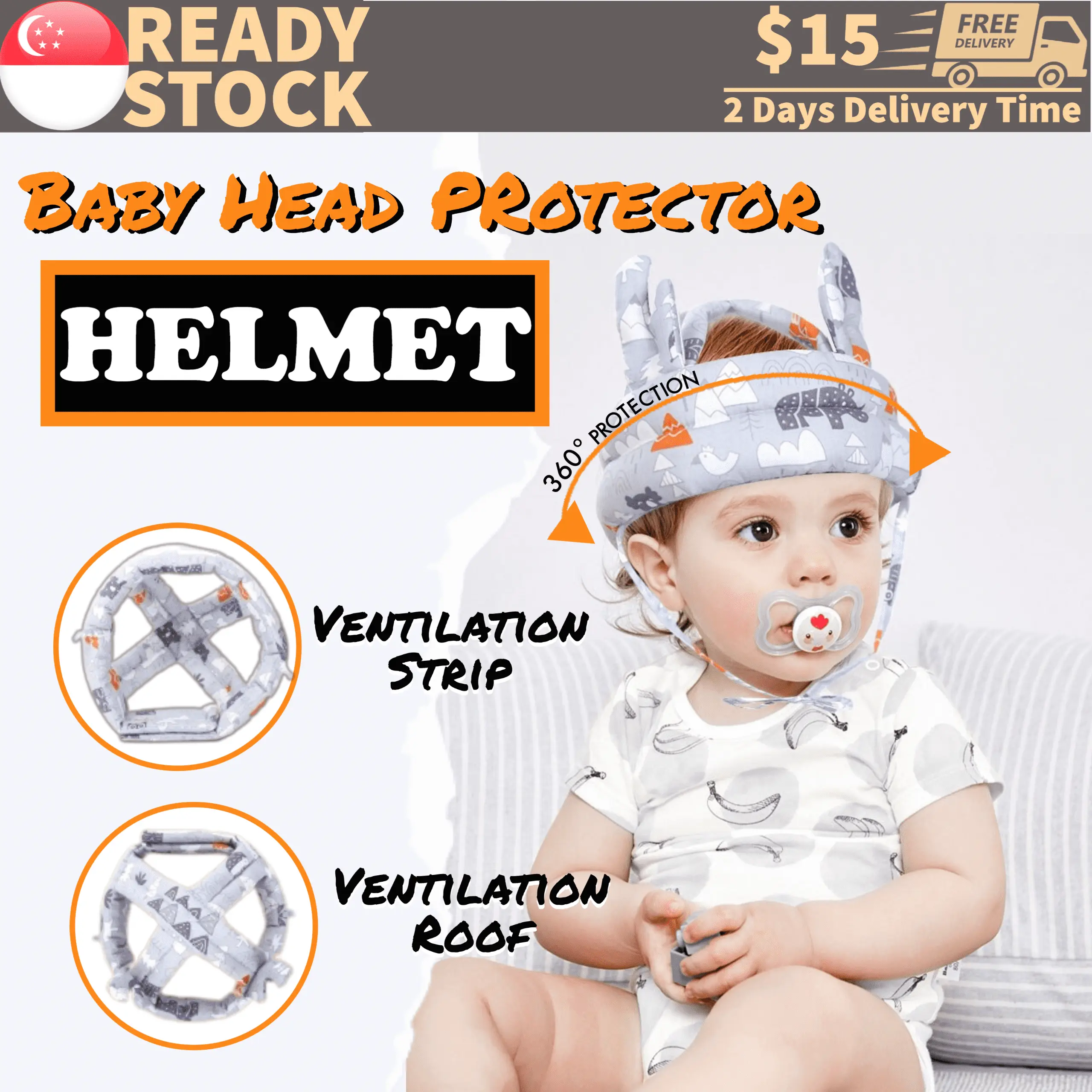 SG READY STOCK Baby Toddler Soft Helmet Baby Learn To Walk Hat Baby Protective Play Comfortable Harness Cap Baby SGStock