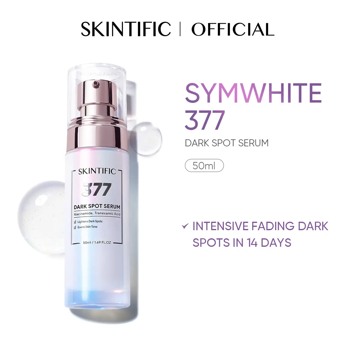 SKINTIFIC SymWhite 377 Dark Spot Serum With Niacinamide Reduce Redness Acne Scars Brighter Skin (50ml)