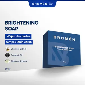BROMEN Brightening Soap 50gr Sabun Pembersih Tubuh dan Wajah Skincare Cowok Perawatan Pencerah Muka Pria Kusam dengan Charcoal Aloe Vera dan Collagen