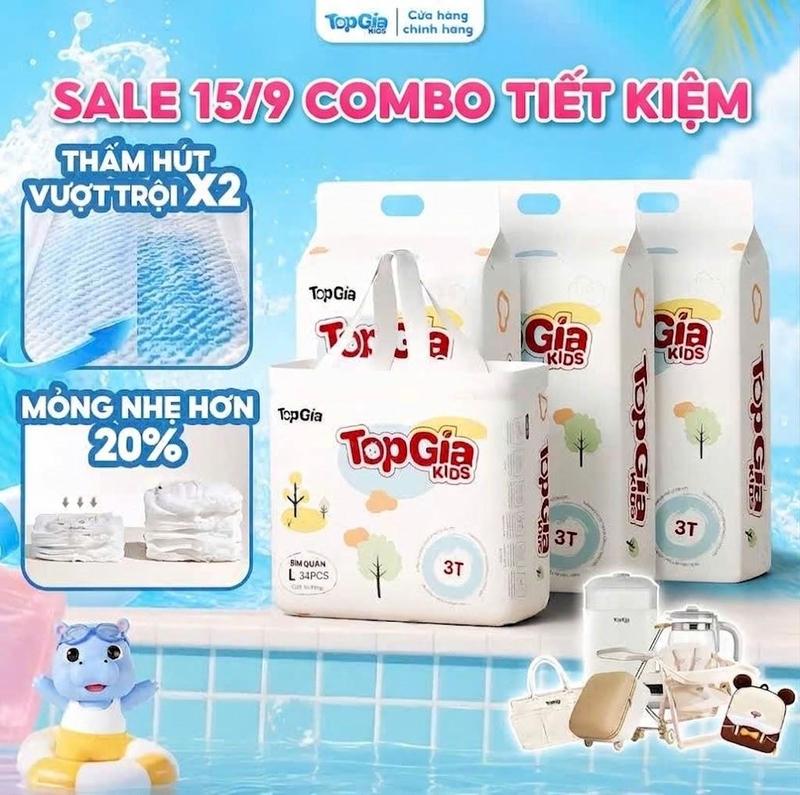 [SIÊU TIẾT KIỆM - GIÁ ĐỘC QUYỀN]  4 BỊCH bỉm Topgiakids pH<7 an toàn cho da bé, mềm mại, mỏng nhẹ, chống tràn tối đa, đủ size từ S đến XXXL cho bé ( Không quà )