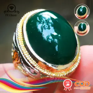 (Bayar Ditempat) Cincin Pria Natural Batu Akik Bacan Doko Cincau Super Kristal Tembus Jumbo High Quality