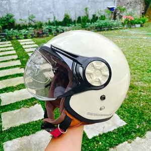 Helm Bogo Hijab YKT Retro Dewasa SNI Anti Pusing Dengan Kaca Pilot Half Face Bening Busa Coklat List Karet Garansi 100% Motorcycle Cewek Cowok Couple Pasangan Wanita Pria Vespa Matic