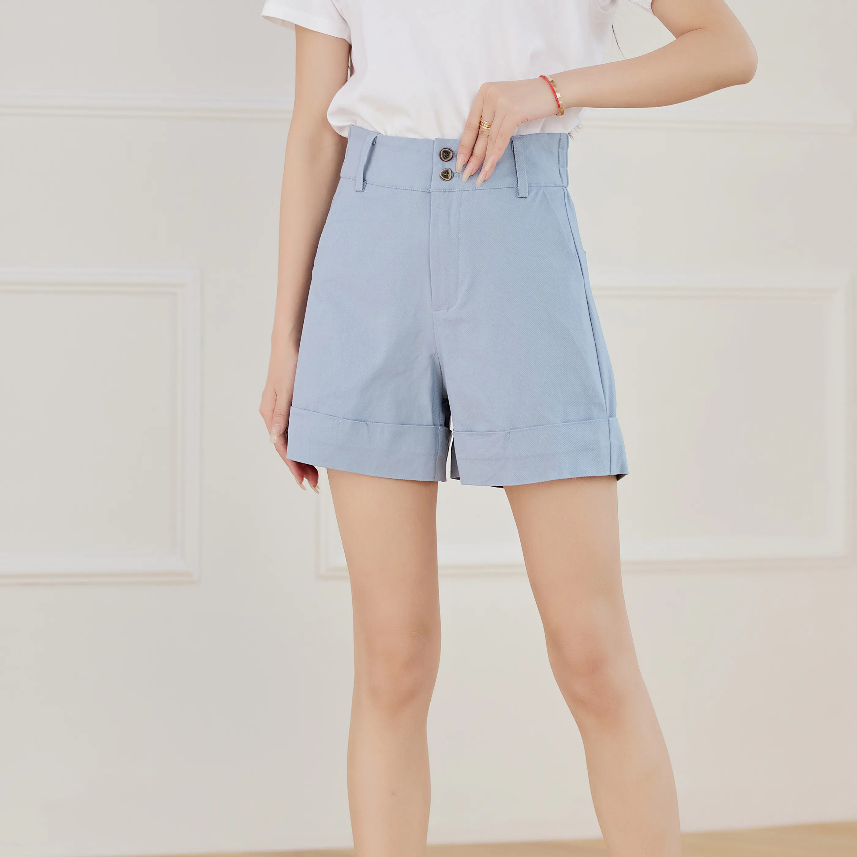 Silverworld 20163 women casual shorts high waist Korean Style cargo two button short waist pants for ladies