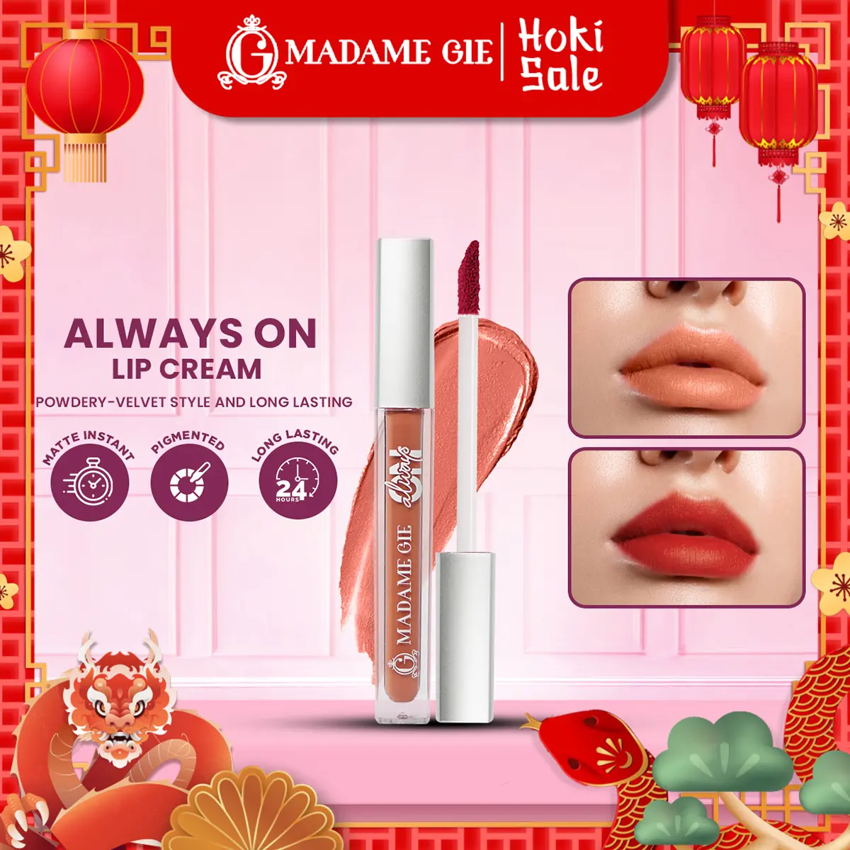 Madame Gie Always On Lip Cream - MakeUp Lip Cream Lipstik Matte Tahan Lama Ringan Bibir Lipcream  Waterproof Lipstick