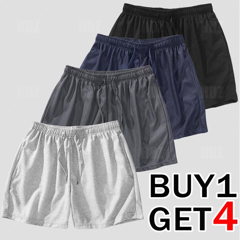 【BUY 1 GE T 4 】hot sale Waffle shorts elastic waist with pocket breathable unisex fashion all-match Men's Casual Waffle Shorts with 2 Pockets - Breathable and High Quality