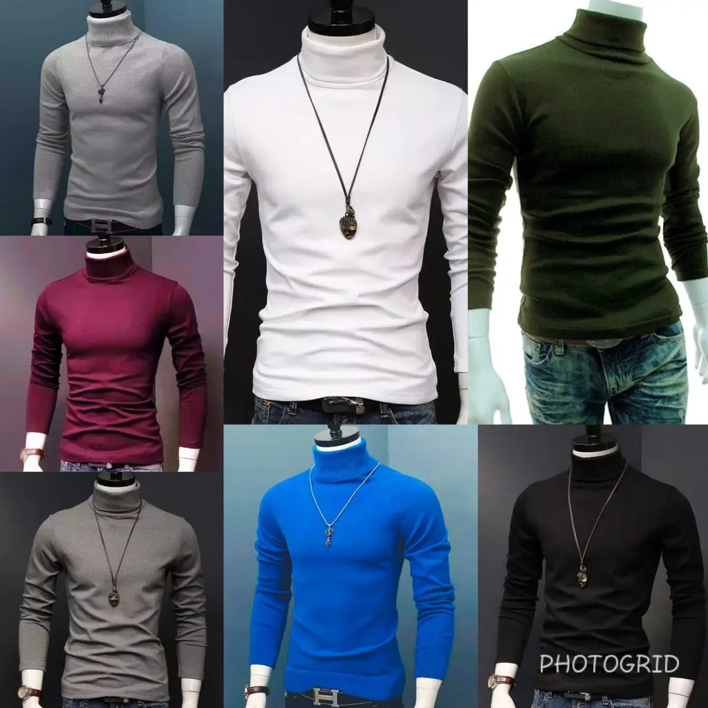 Kaos Polos Turtleneck Leher Tinggi Pria Wanita Lengan Panjang Bahan Rib Premium