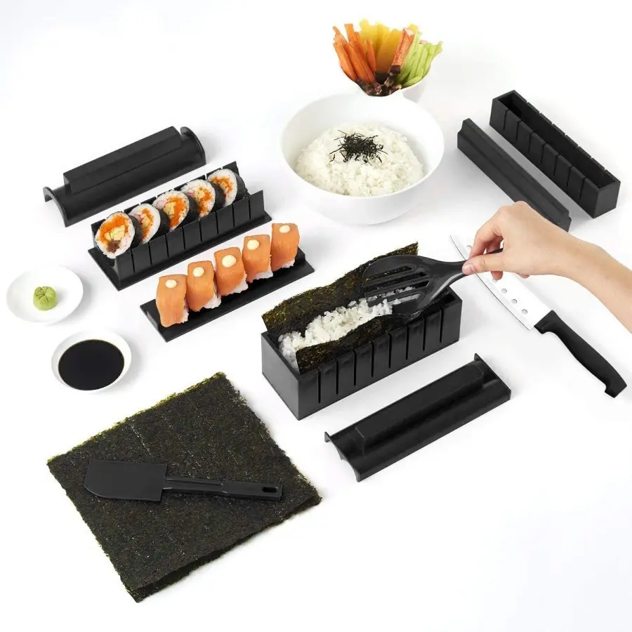 SUSHI MAKER PROFESSIONAL 10 SET / CETAKAN SUSHI LENGKAP Alat Bulat Hitam Plastik