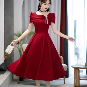 Melissa Petite Burgundy Wedding Dresses for Brides 2026, New Engagement Dresses, French Evening Dresses, Casual Wearable Chinese New Year Party Dresses for Women