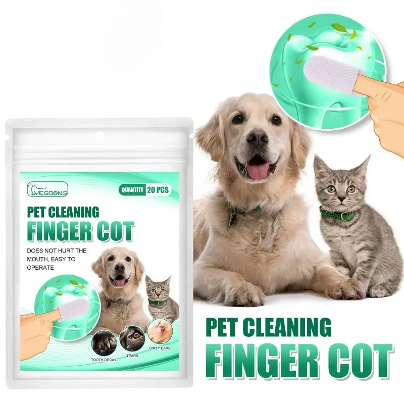 Set of 20 Dog Toothbrush for Teeth Cleaning Finger Toothbrush Non-Woven Fabric Dental Care Wipes Freshening Pet Bre