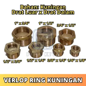 Verlop Ring Kuningan Vlok Ring Drat Luar Dalam Reducing Faucet Valve Brass Male Bushing 1/8 1/4 3/8 1/2 3/4 1 Inch