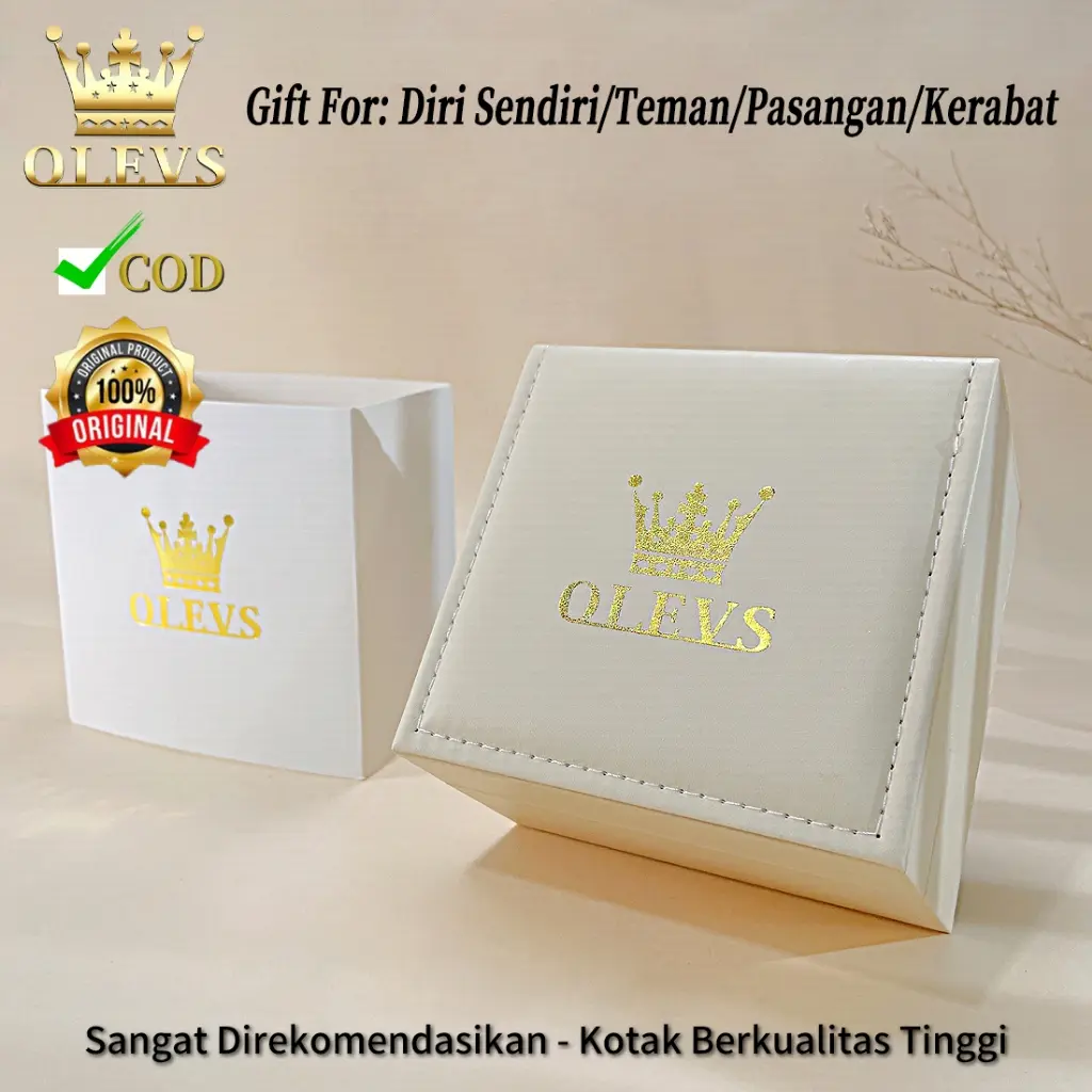 OLEVS Jam Tangan Original Kulit New 2024 Watches Boxes Set and Gifts Bag Fashion Kotak Berkualitas Tinggi Cod Hadiah