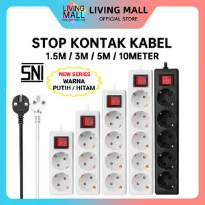 STOP KONTAK KABEL 1.5/3/5 /10METER 2/3/4/5 LUBANG BER-SNI Stop Kontak Putih/Hitam S73