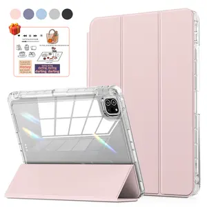 Casing Acrylic Case for iPad Gen 5 6 9.7''/Gen 7 8 9 10.2"/Gen 10 10.9"/Air 5 Air1/2/3/4 Mini 4/5 Pro 11" M1/M2 2021/2022 11th A16 Air 6th Gen 11 Silicone Soft Foldable DIY for iPad Case Transparan yang ada pensilnya