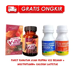 PAKET RAWATAN AYAM FILIPINA ( V22 BELMAN + MULTIVITAMIN OREN 100 TABLET + CALSIUM LACTATE BIRU 100 TABLET )