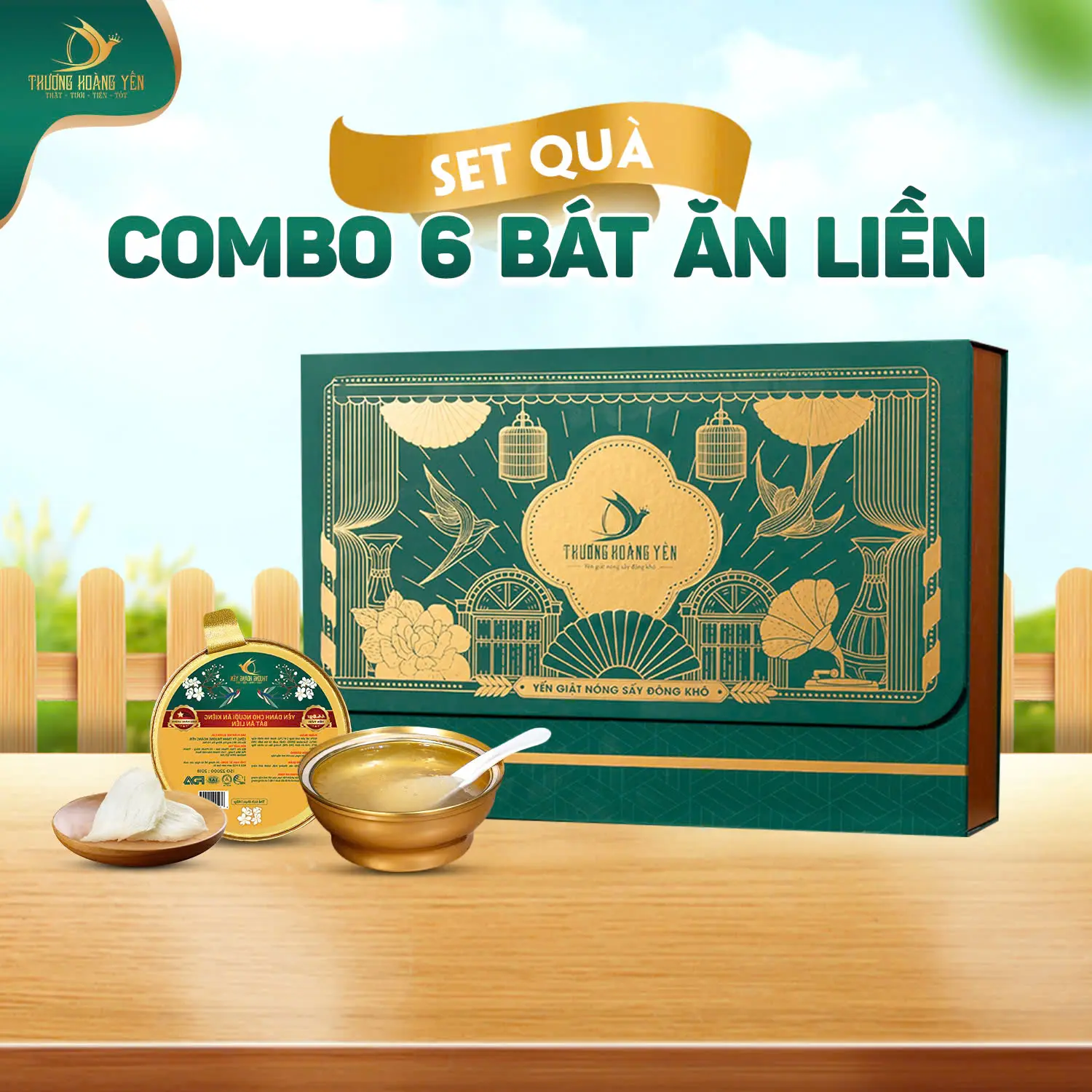 Thượng Hoàng Yến – Set Quà Tặng Combo 6 Bát Ăn Liền Yến Tươi Chưng Thảo Mộc – Hộp Xanh - Thơm Ngon, Dinh Dưỡng, Tiện Lợi Mỗi Ngày