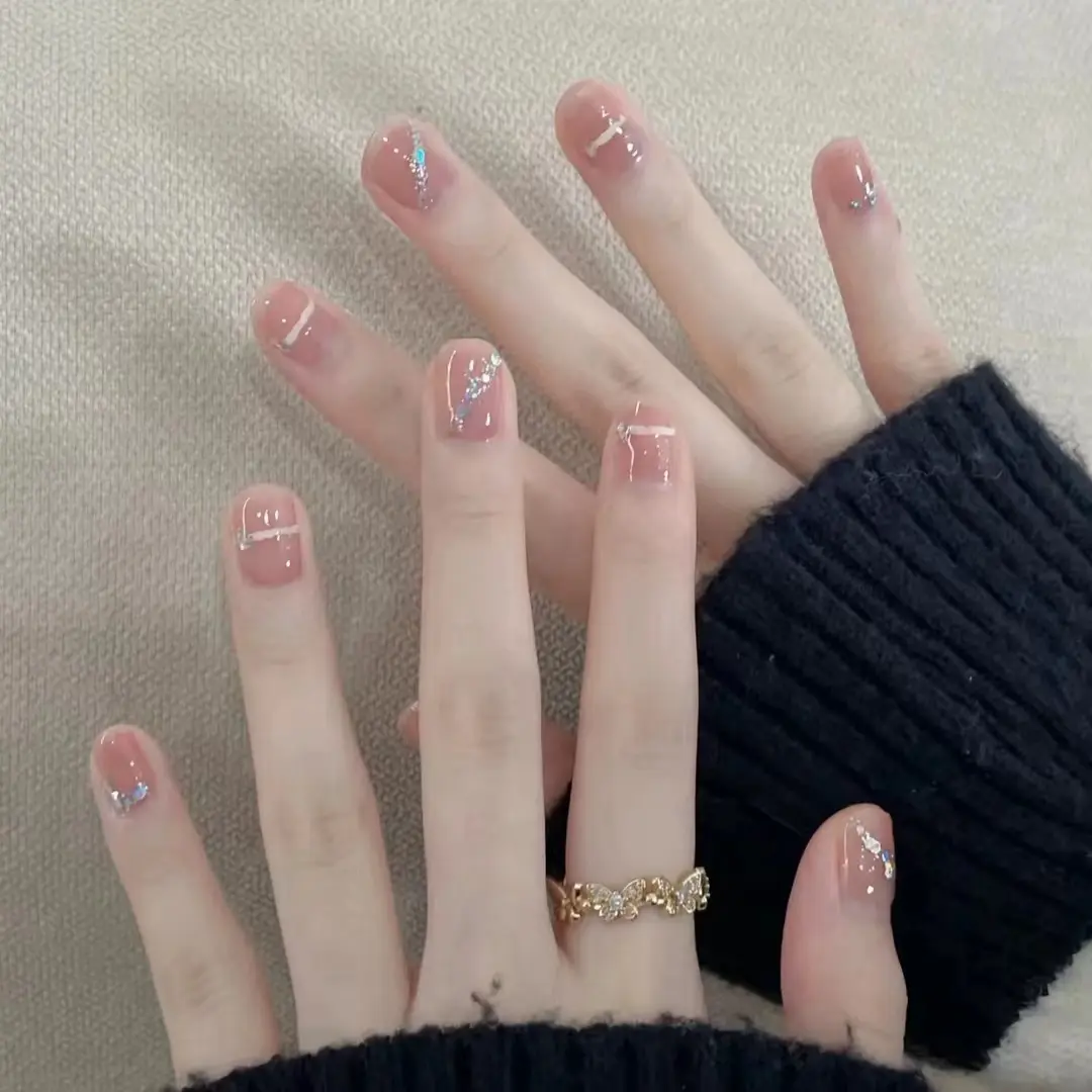 Pure hand-made wearable almond-shaped nails, medium-long length